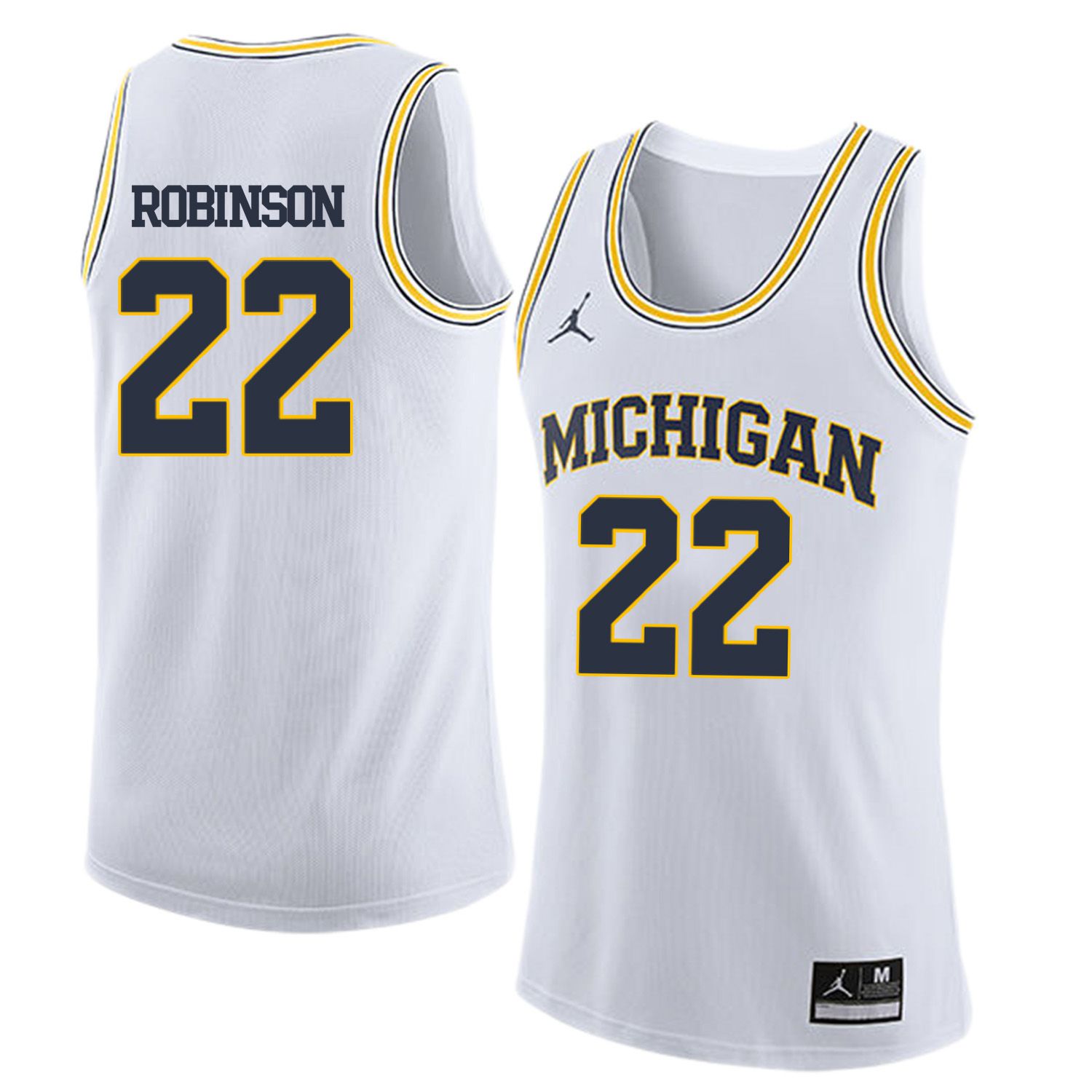 Men Jordan University of Michigan Basketball White #22 Robinson Customized NCAA Jerseys